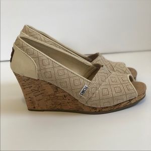 Toms tan wedge heels